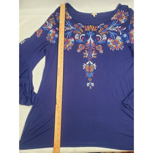 Reba Top L Navy Blouse Rayon 3/4 Sleeves Embellished Rhinestones Womens Size - Picture 10 of 12